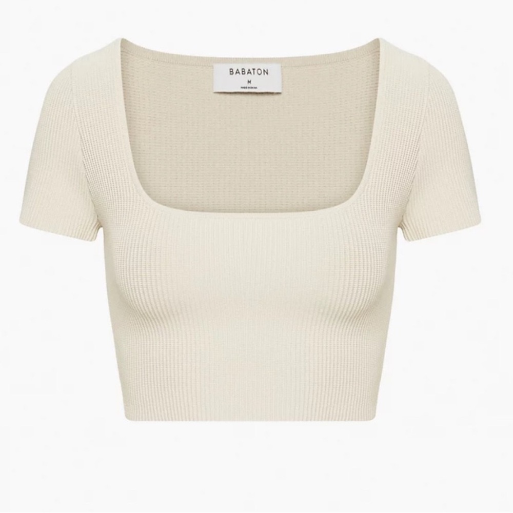 Aritzia Babaton Cream Ribbed Crop Top